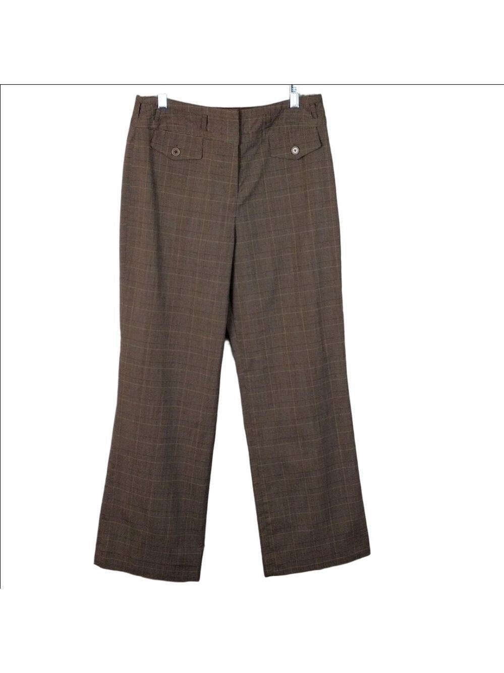Tailor B. Moss Brown Glen Check Plaid High Rise Hook Zip Front Wide Leg Trousers